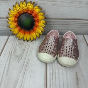 Native Jefferson Bling Shoes Glitter Slip On Shoes Kids Size C5 Rose Gold